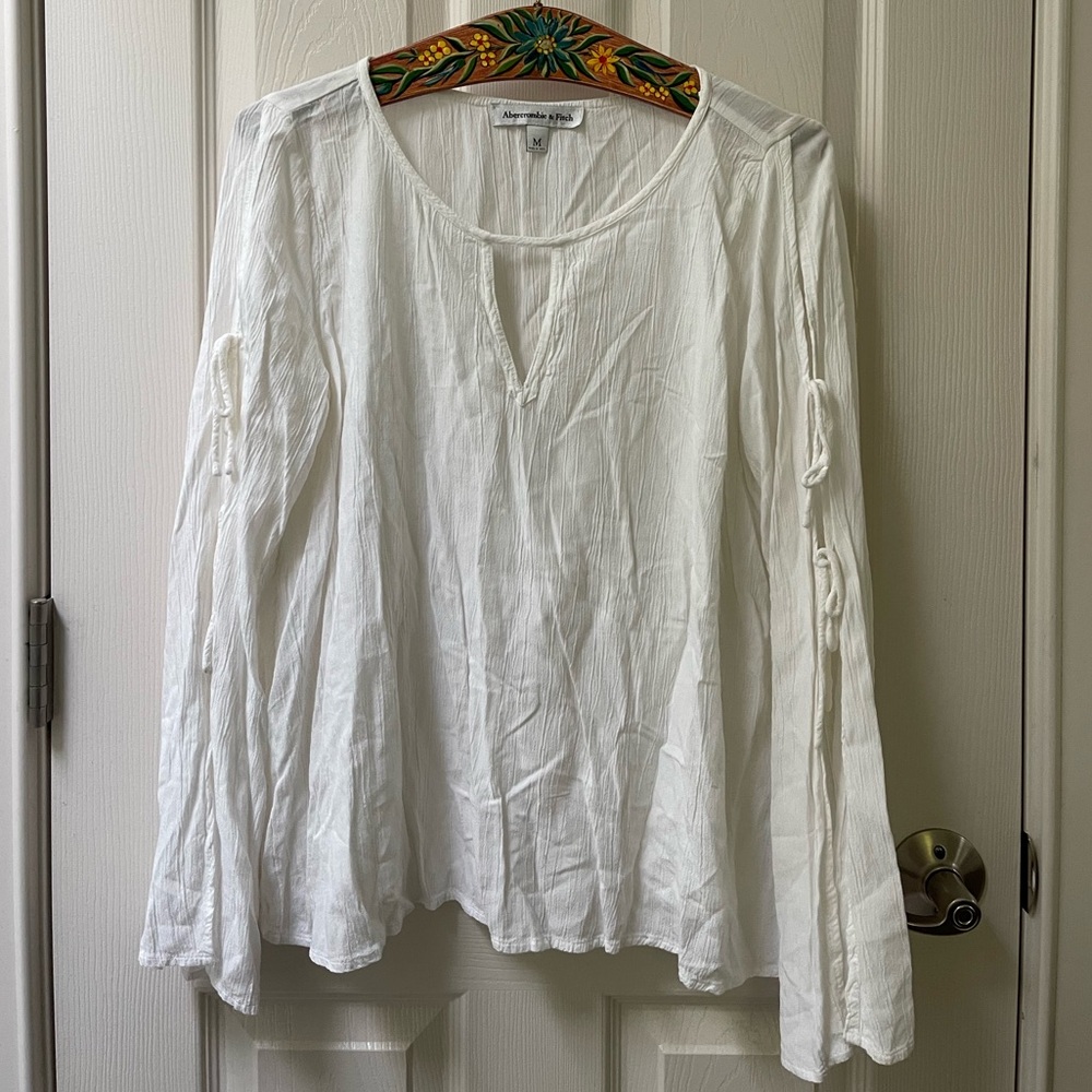Abercrombie & Fitch White Tie Sleeve Blouse